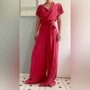 free people cozy red/pink sweats slouchy jumpsuit size M